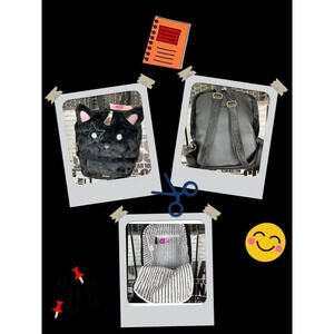 Betsey Johnson Black Logo Faux Fur & Fax Leather Unicorn Face Laptop Backpack